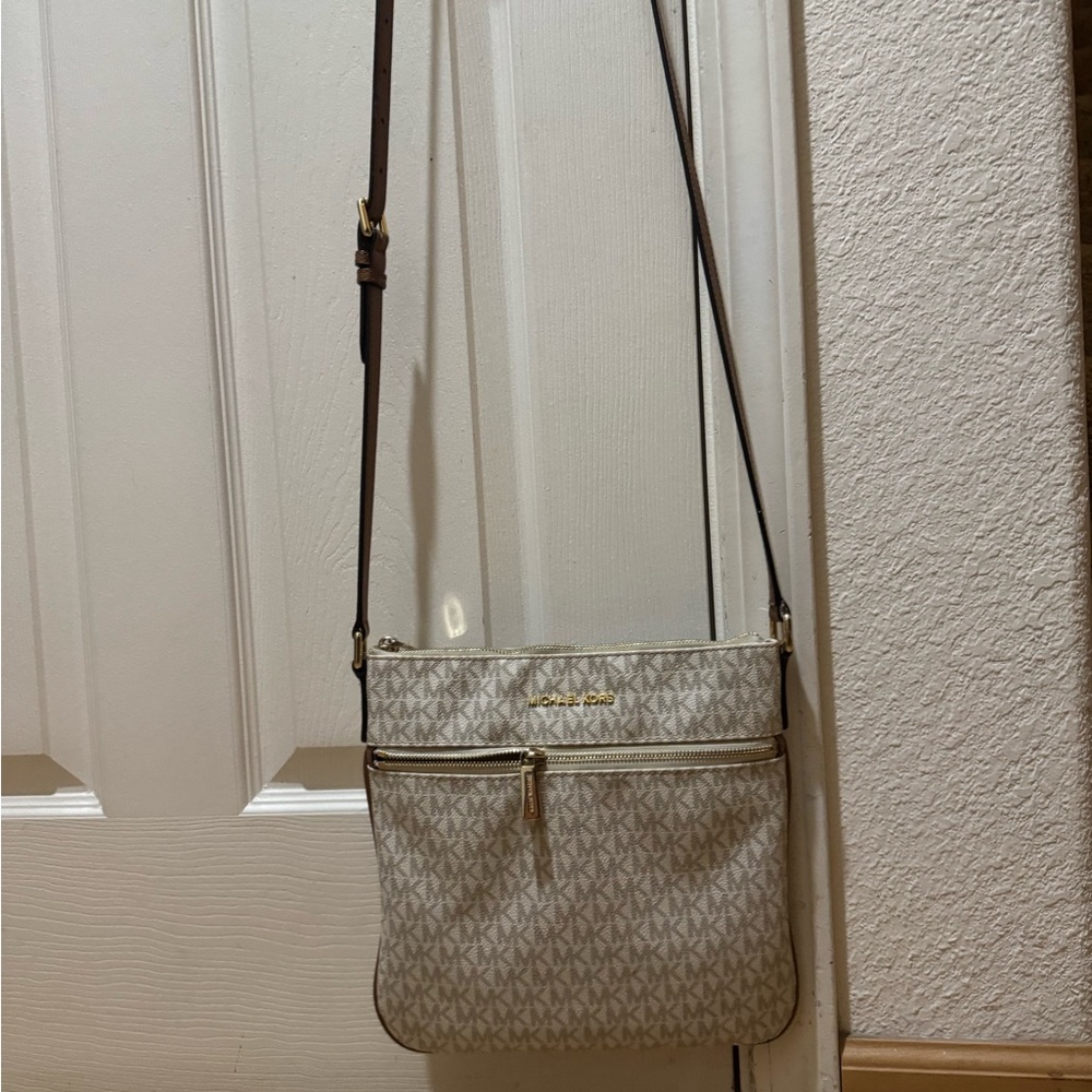Michael Kors Cream and Brown Signature Crossbody Bag
